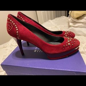 Red suede Stuart weitzman heels 11 new